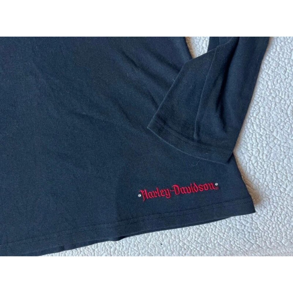 Y2K Harley Davidson Black Long Sleeve Shirt Gem Choker Cotton Womens 1X